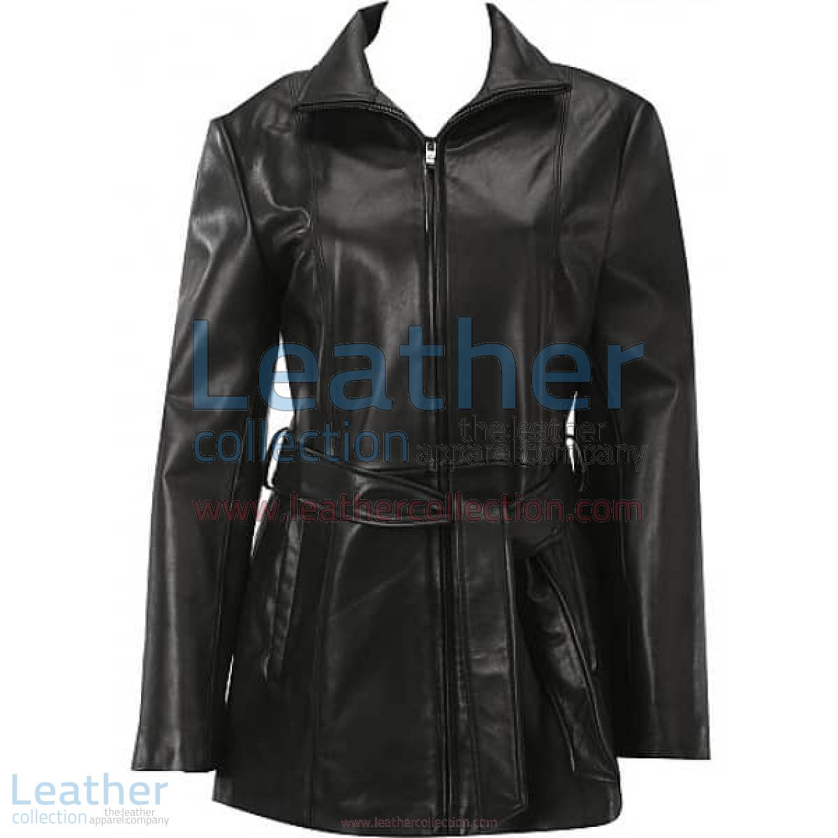 Belted Front Zipper Leather Fashion Coat | fashion coat,leather coat