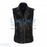 Biker Ladies Leather Studded Collar Vest | leather studded vest