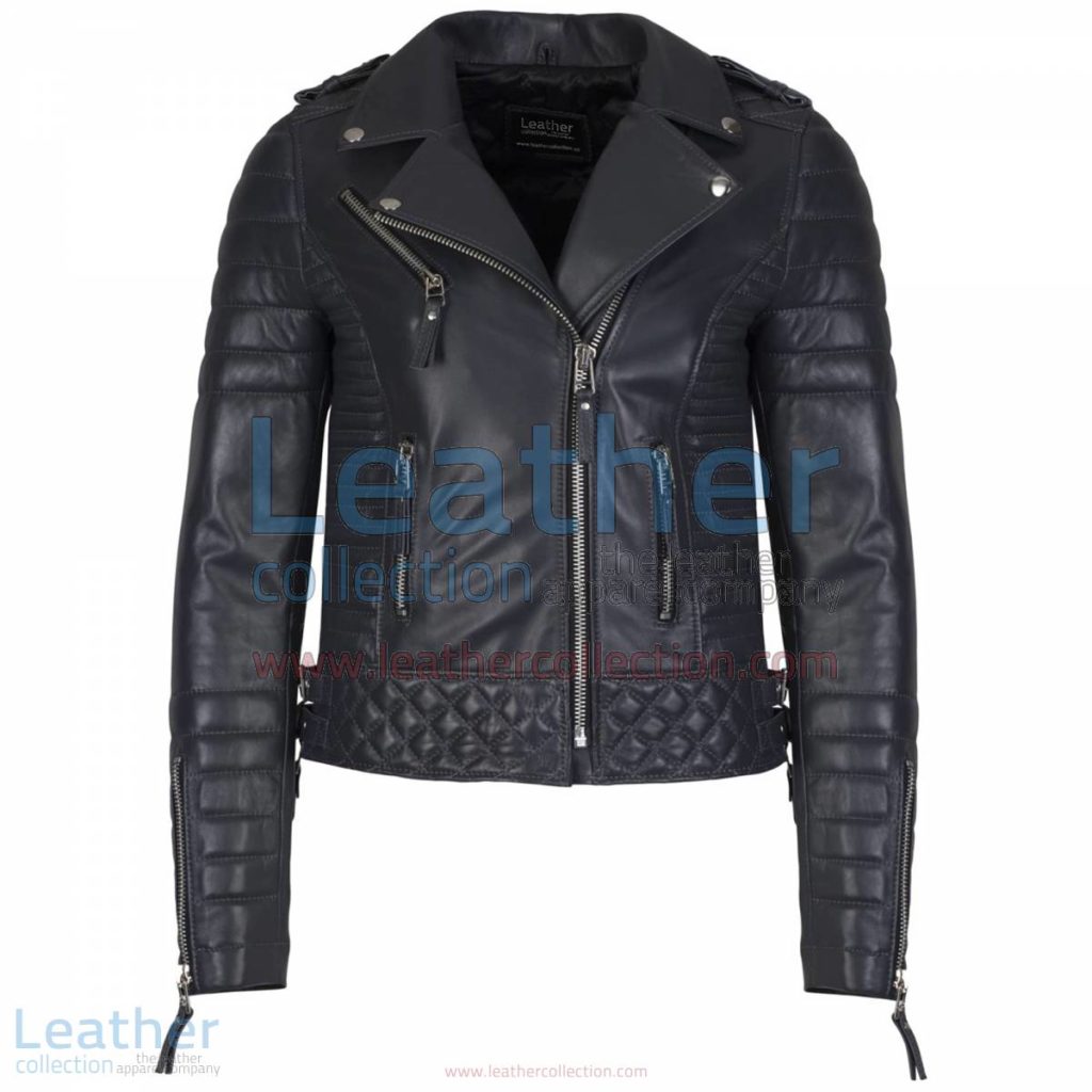 Biker Womens Quilted Leather Jacket Charcoal | womens quilted jacket