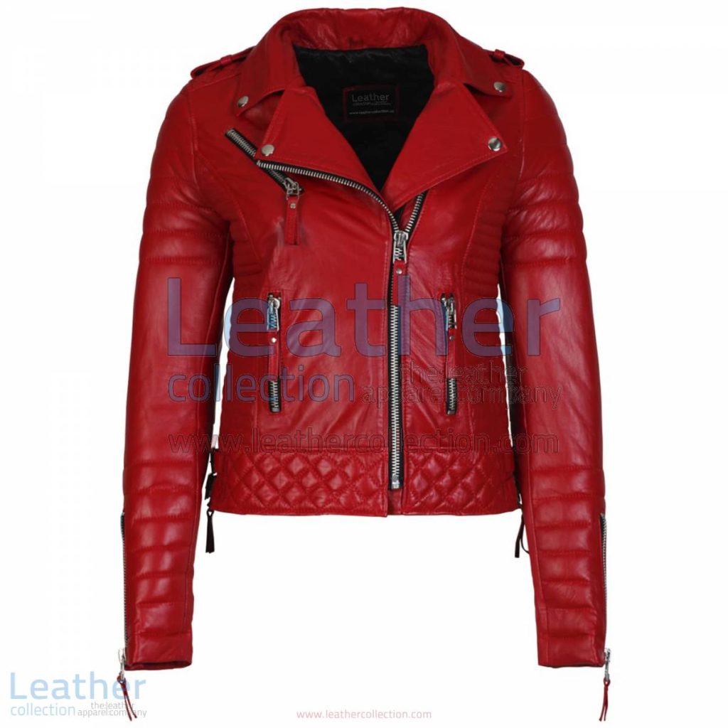 Biker Womens Red Quilted Leather Jacket | womens quilted jacket