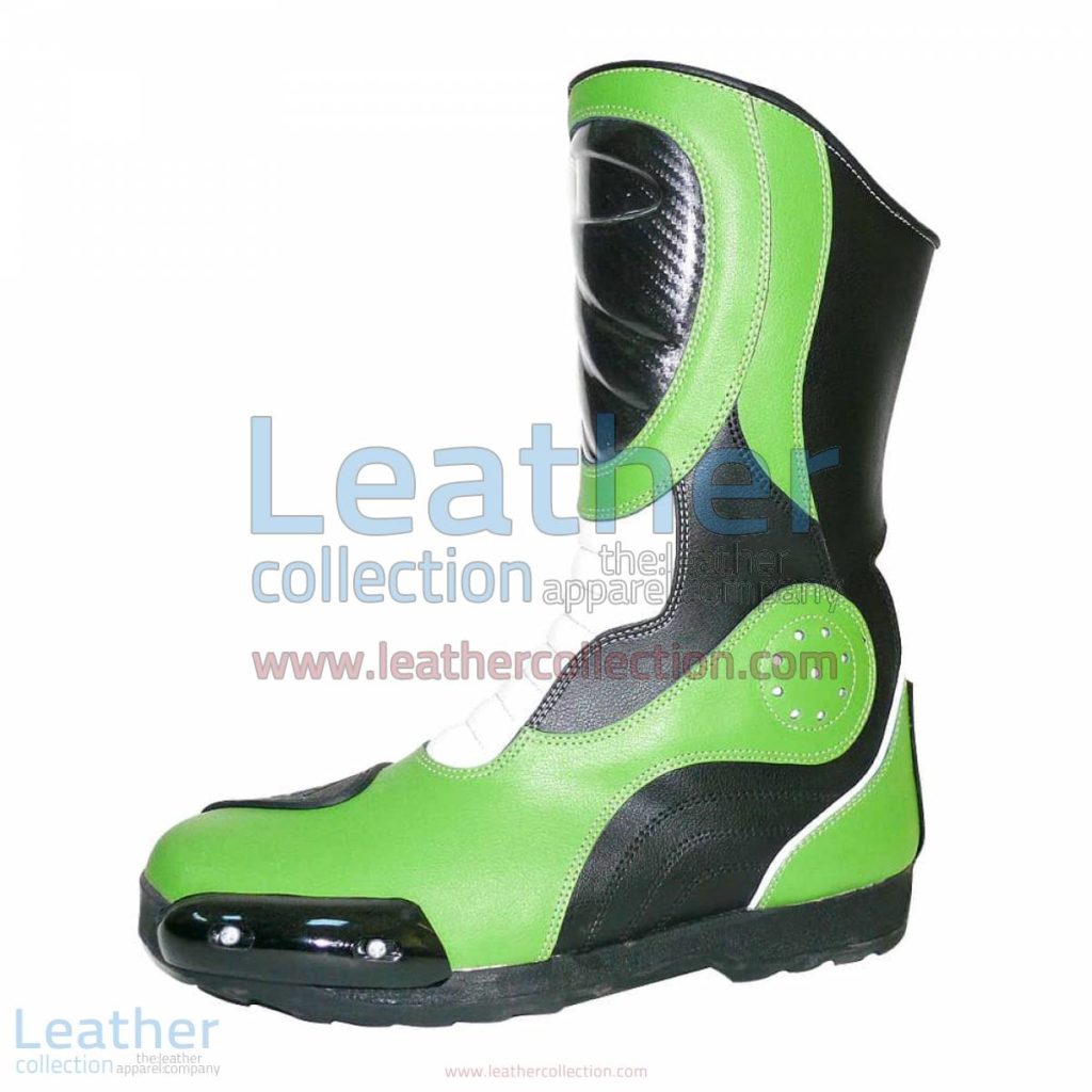 Bravo Green Leather Biker Boots | Leather biker boots