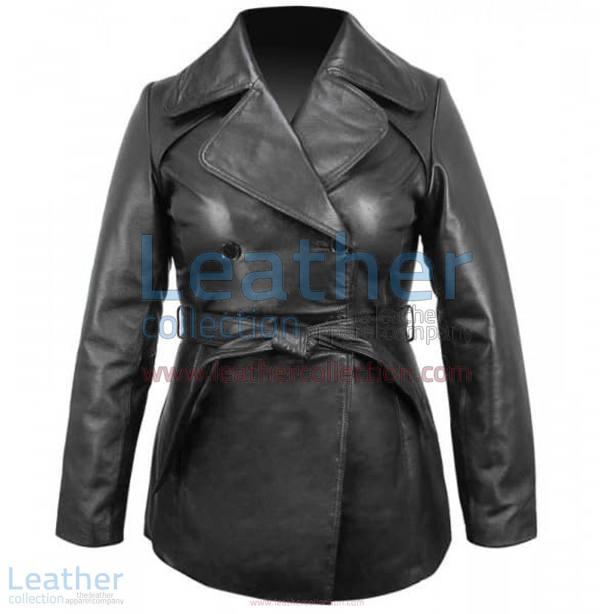 Ladies Leather Belted Pea Coat