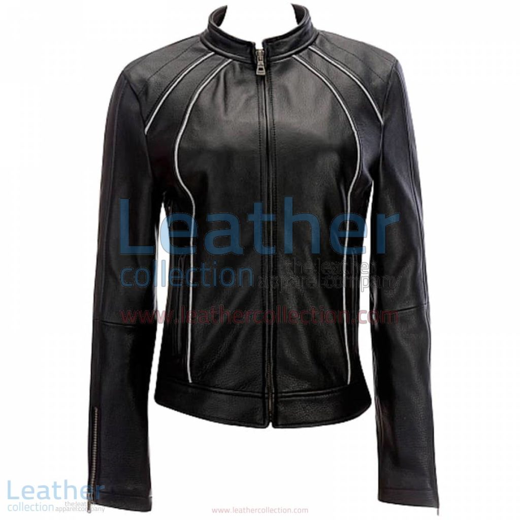 Leather Ladies Jacket With Piping | ladies jacket