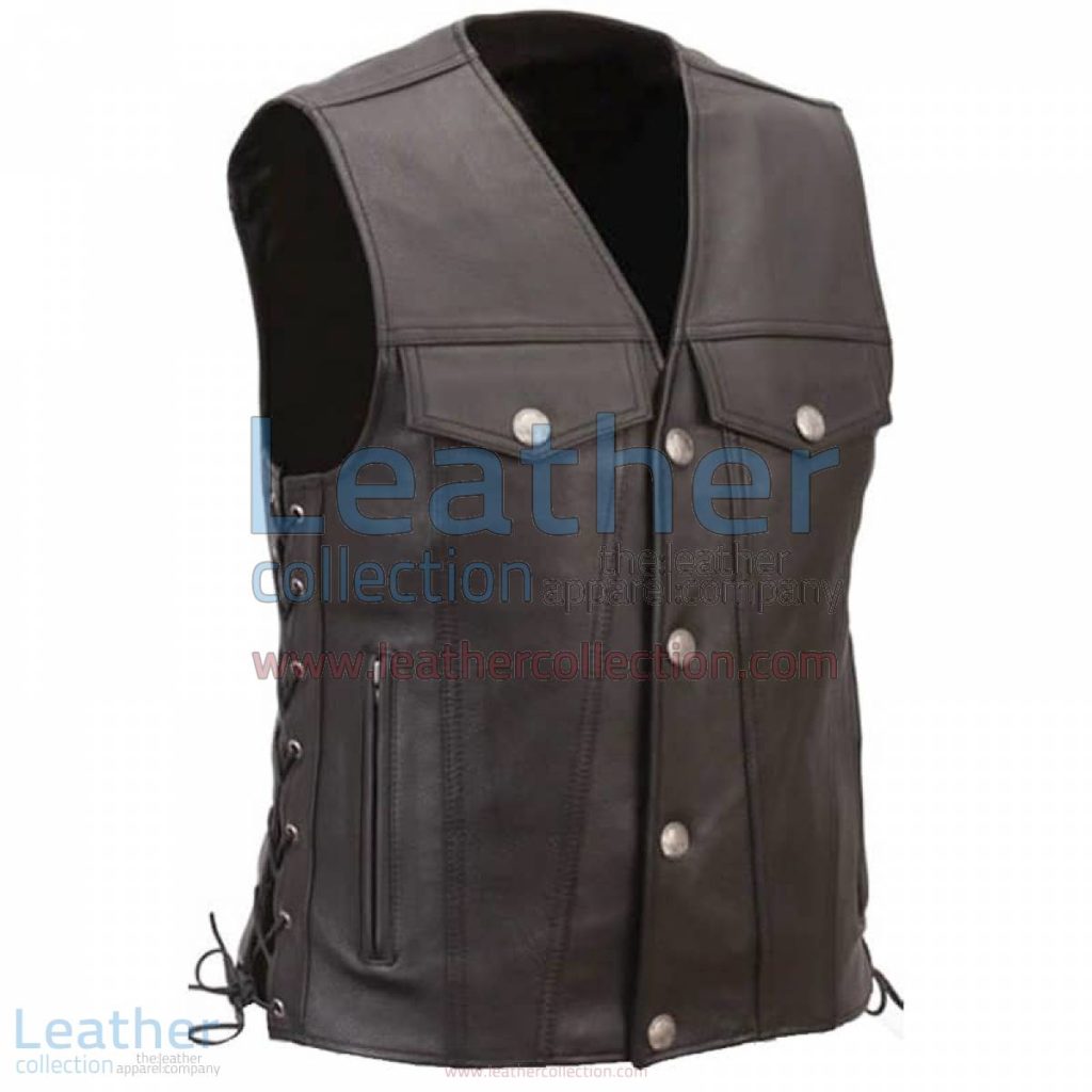 Leather Motorcycle Vest with Buffalo Nickel Snaps | motorcycle vest