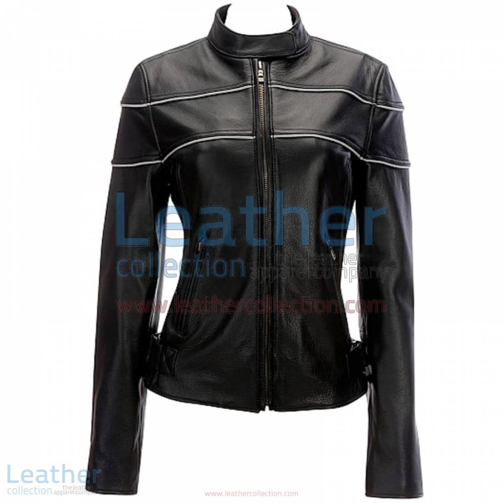 Leather Reflective Piping Jacket Black | piping jacket