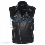 Men Studded Collar Biker Leather Vest | studded vest