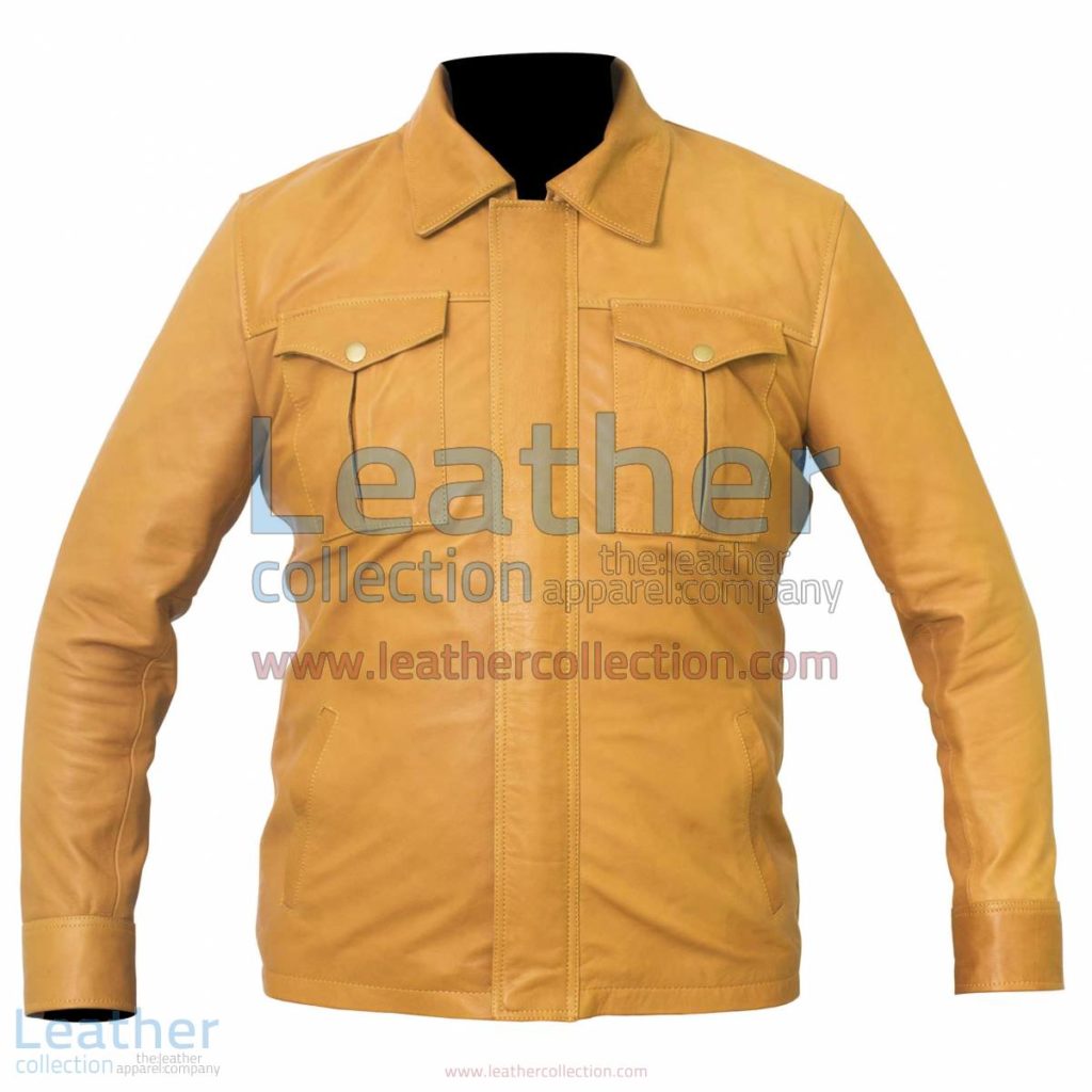 Shirt Style Camel Color Leather Jacket | shirt style jacket