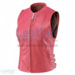 Women Pink Classic Leather Vest | pink leather vest