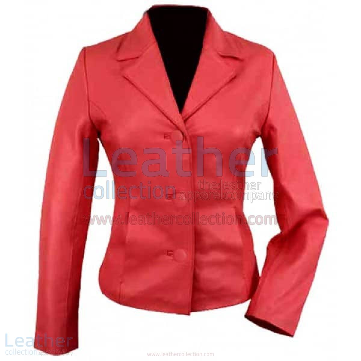 3 Button Red Short Ladies Leather Blazer –  Jacket