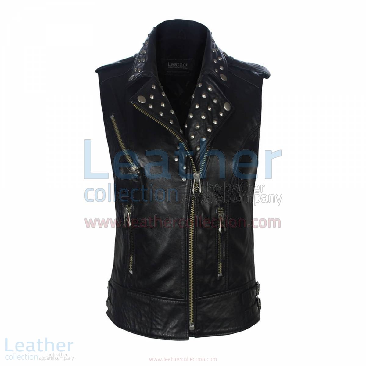 Biker Ladies Leather Studded Collar Vest