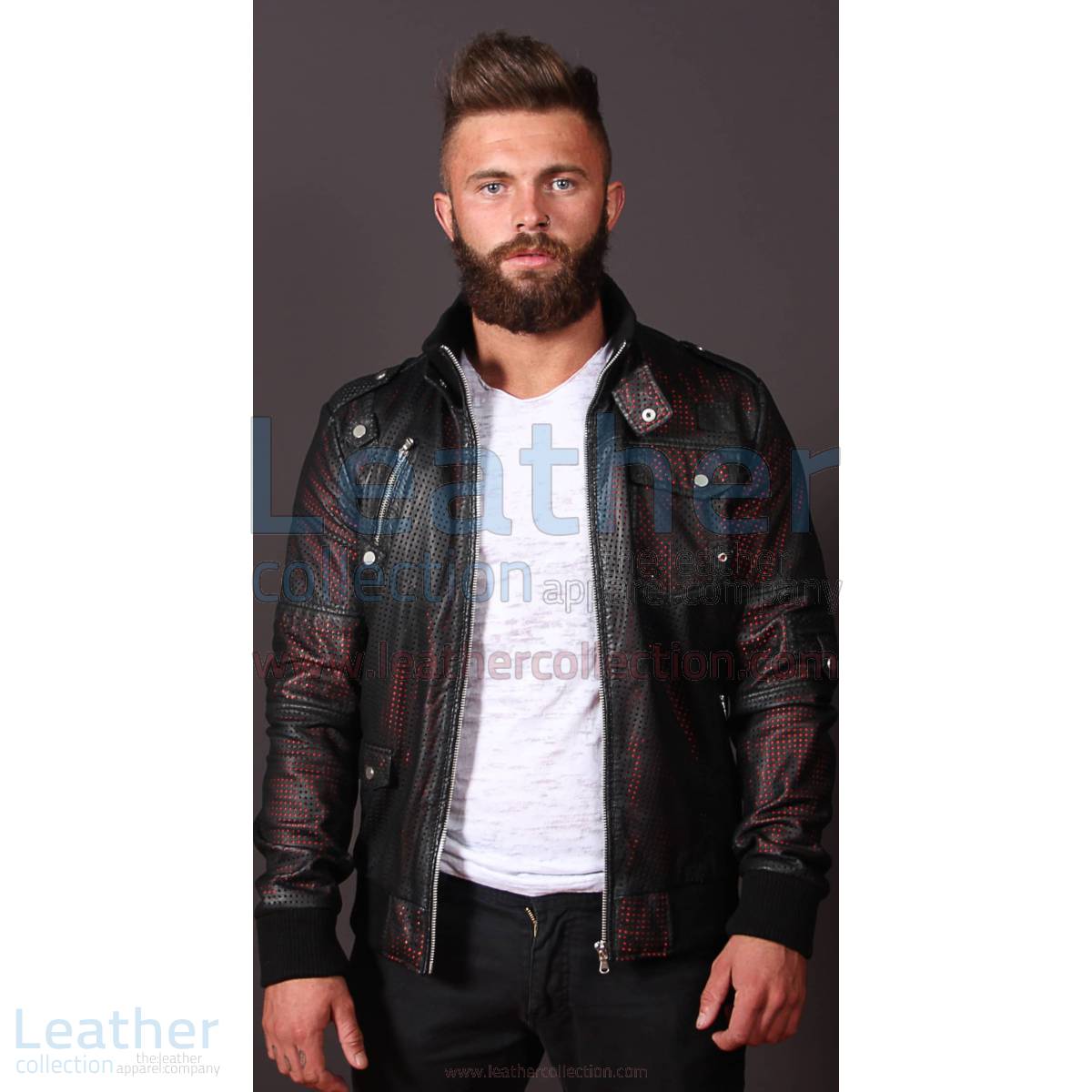 Men Devil Perforated Bomber Jacket