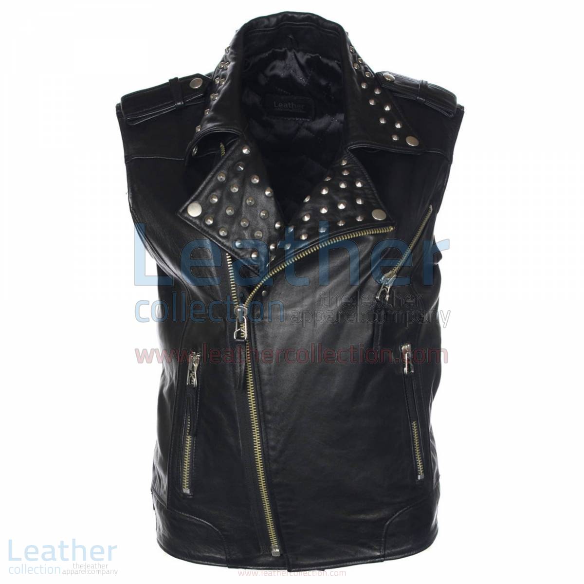 Men Studded Collar Biker Leather Vest