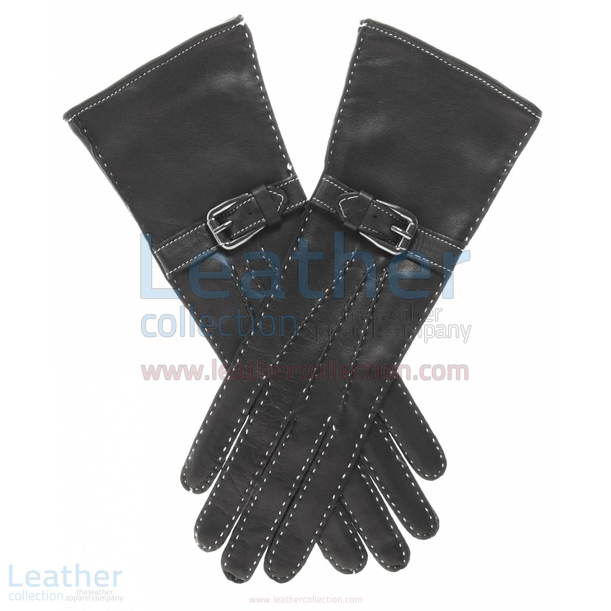 Silk Lined Leather Gloves with Decorative Buckle