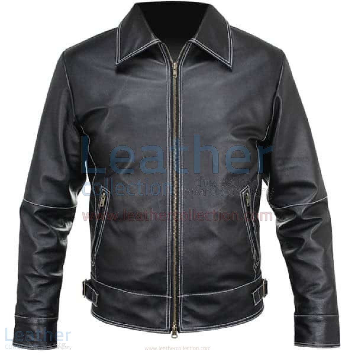 White Stitches Matte Leather Jacket For Men