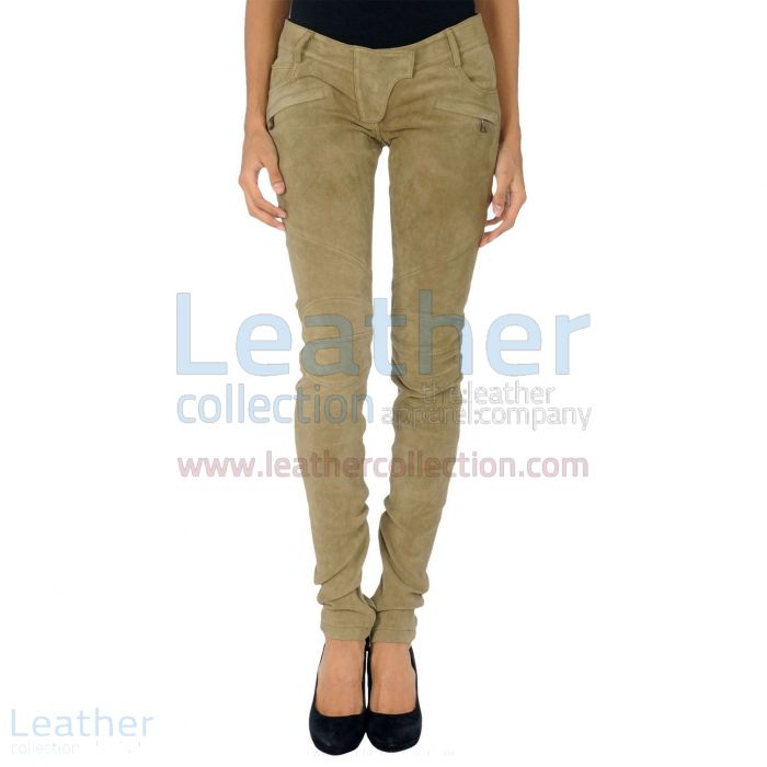 Beige Leather Suede Pant Ladies front view