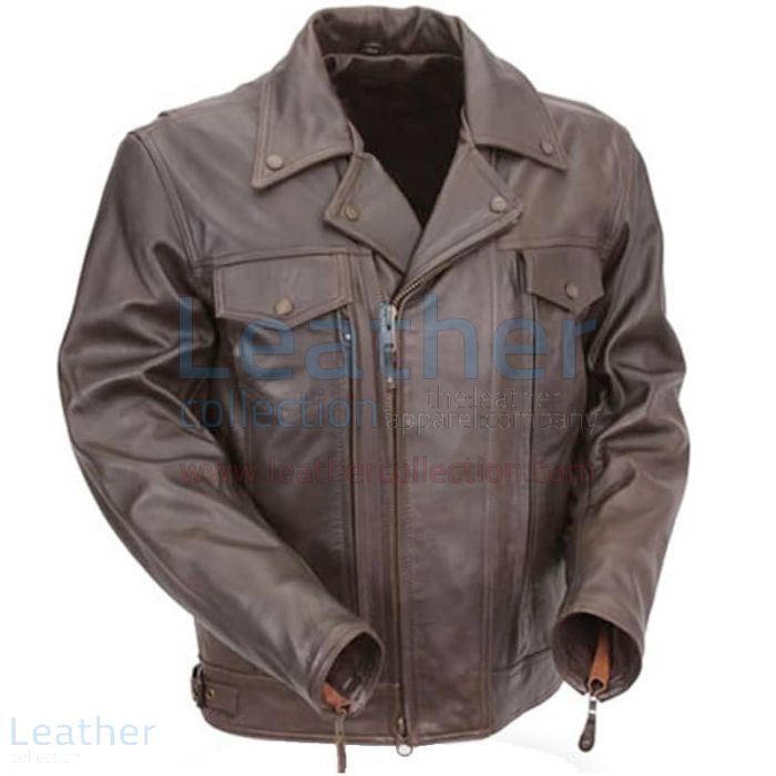 Brown Leather Pistol Pete Motorcycle Jacket with Zipper Vents front view