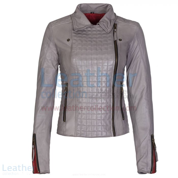 Heritage Ladies Fashion Leather Jacket Grey front closed view