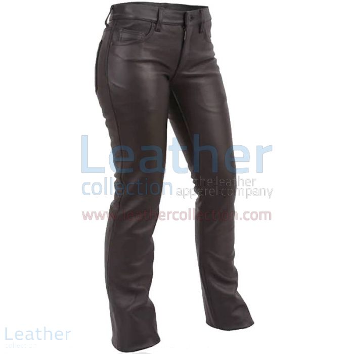 Jeans Style Low Rise Leather Pants front view