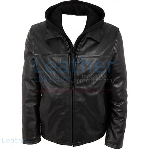 Leather Jacket With Hood Front View