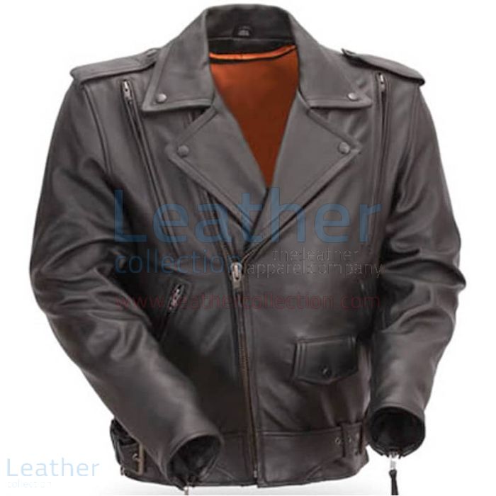 Mens Classic Motorcycle Jacket with Gun Metal Hardware front view