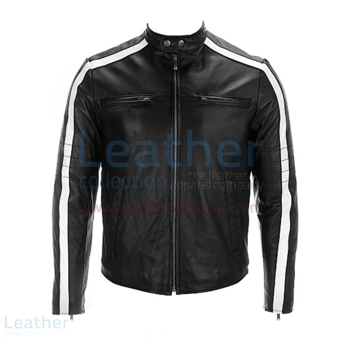 Pick Online Semi Moto Leather Jacket With Stripes on Sleeves for ¥21,
