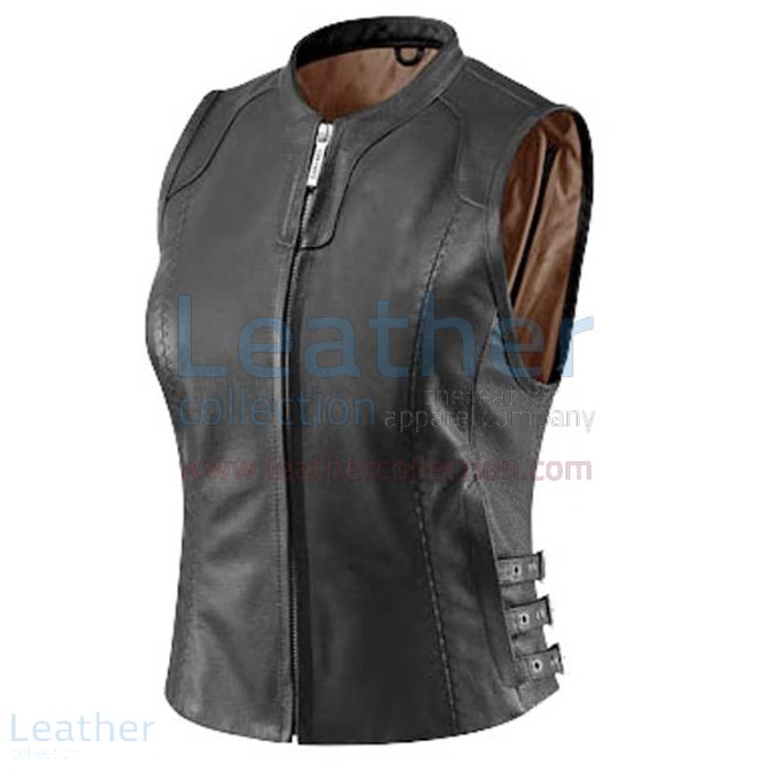 Womens Black Classic Leather Vest front view