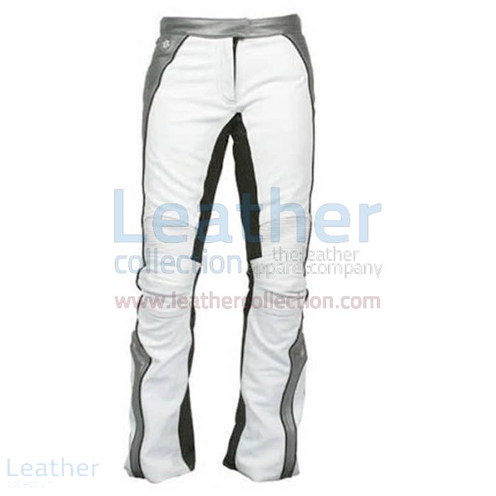 Women white leather motorcycle pants