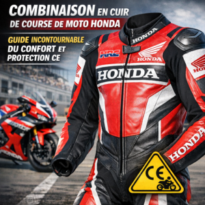 Illustration of Combinaison en cuir de course de moto Honda : Guide incontournable du confort et protection CE