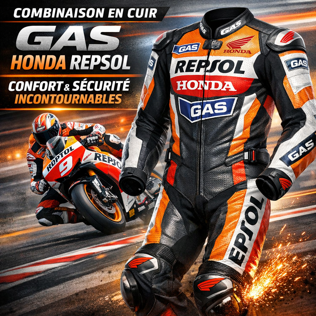 Combinaison en cuir Honda Repsol Gas illustration for Combinaison en cuir Gas Honda Repsol : Confort et Sécurité Incontournab