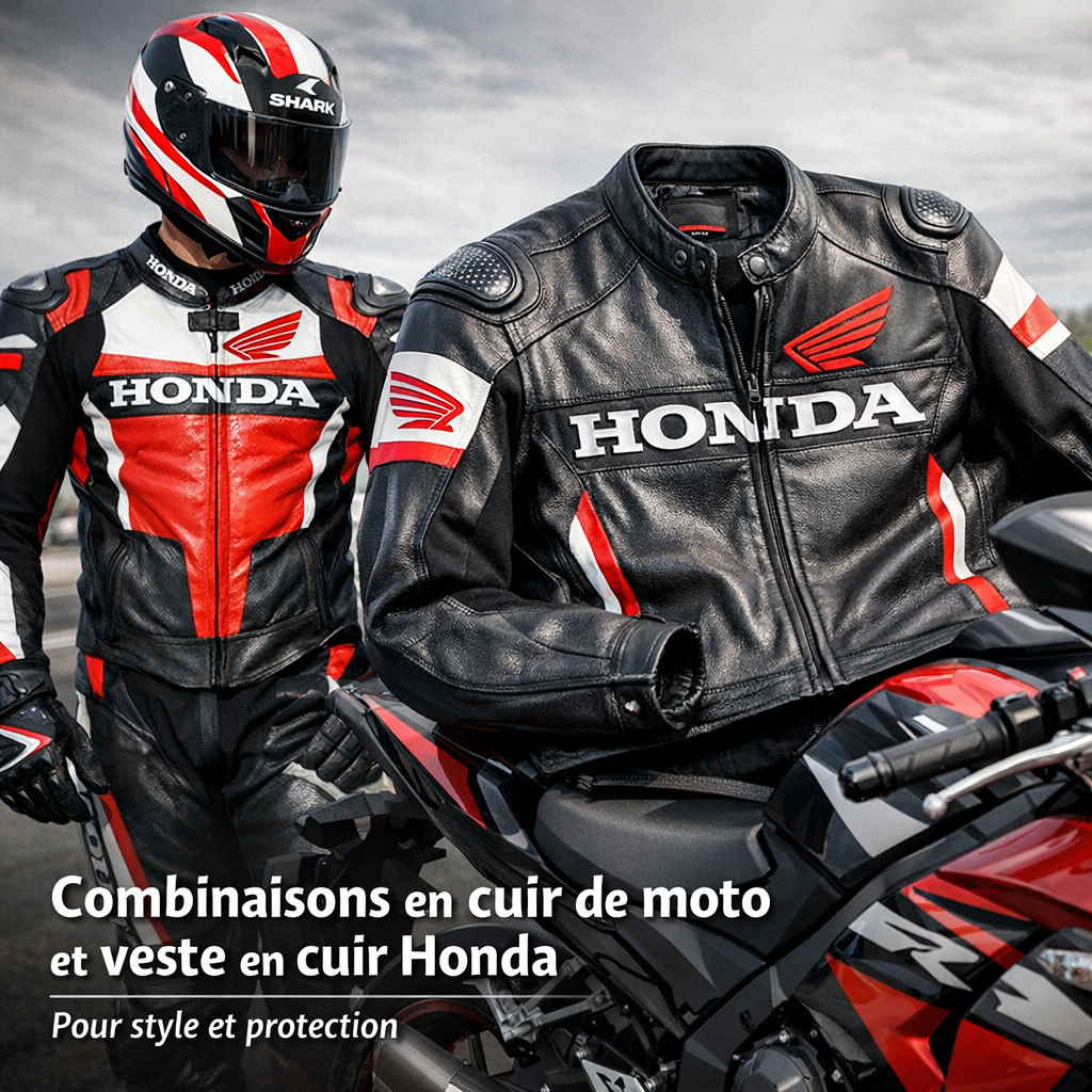 Veste en cuir de moto Honda illustration for Combinaisons en cuir de moto et veste en cuir Honda pour style et protection