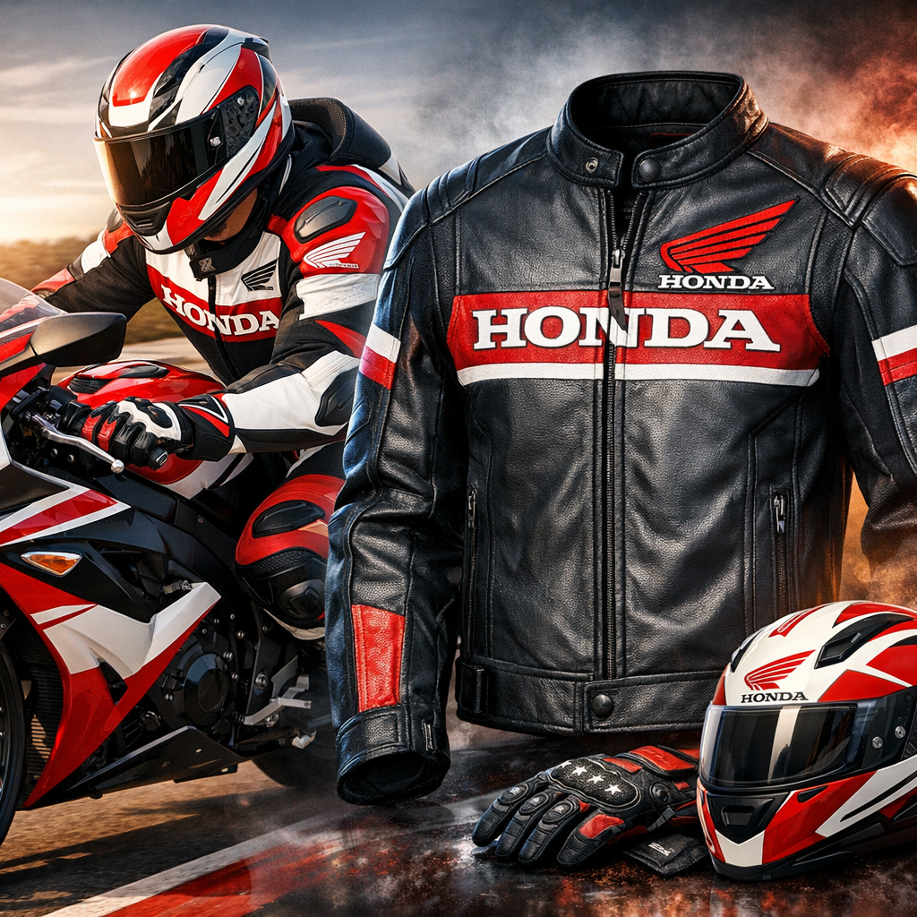 Veste en cuir de moto Honda illustration for Combinaisons en cuir de moto et veste en cuir Honda pour style et protection