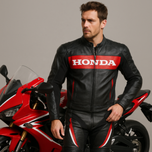 Veste en cuir de moto Honda illustration for Combinaisons en cuir de moto et veste Honda pour style et protection