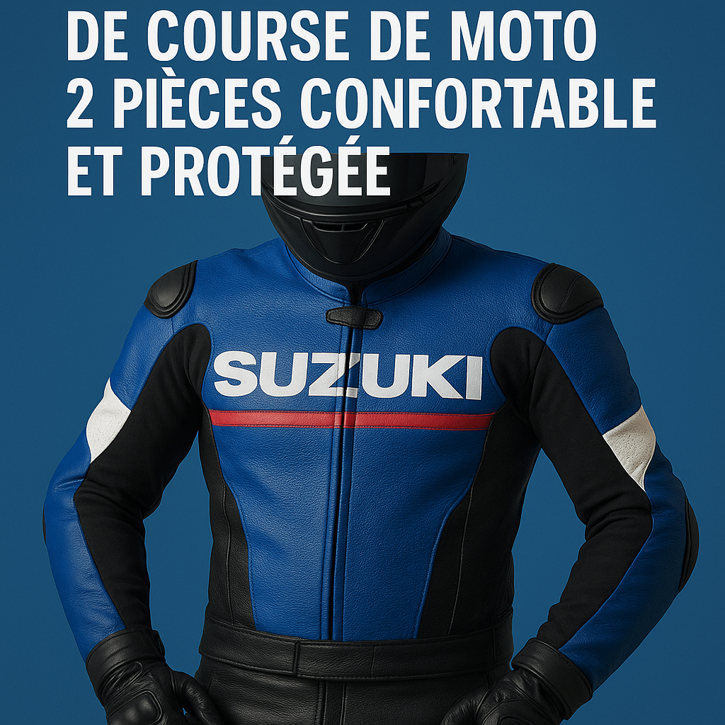 Combinaison de course de moto Suzuki en 2 pièces illustration for Comment choisir une veste de course de moto 2 pièces confor