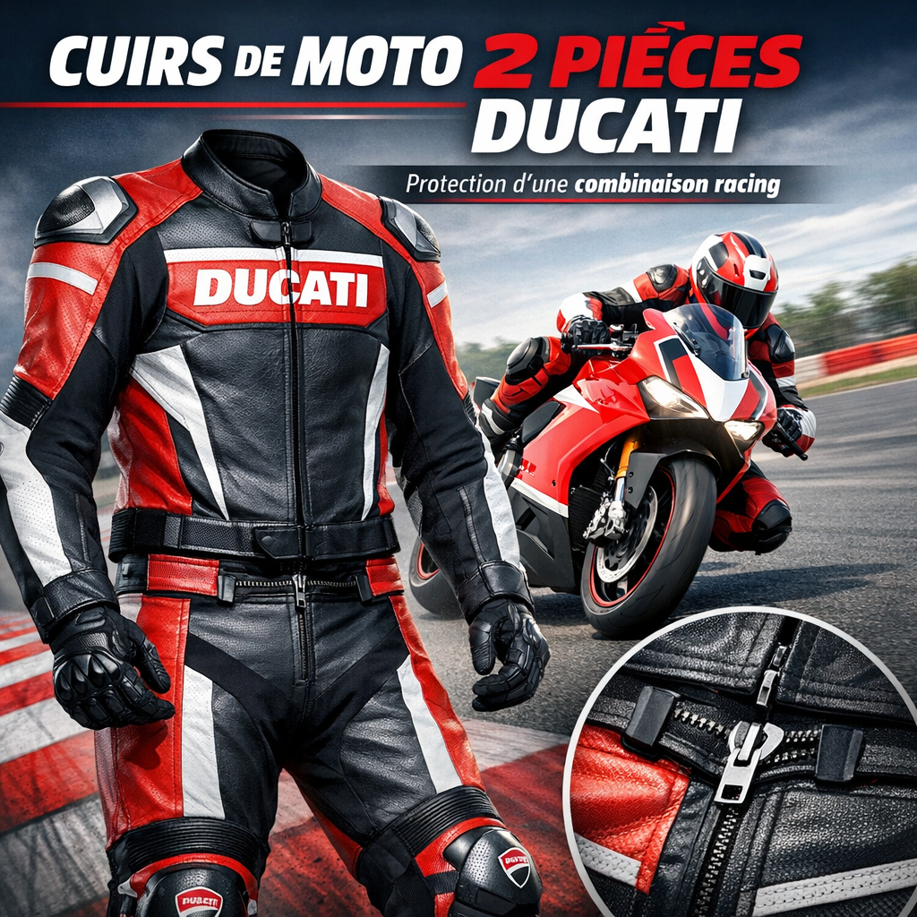 Ducati cuir de moto en 2 pièces illustration for Cuirs de moto 2 pièces Ducati : protection d'une combinaison racing