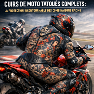 Illustration of Cuirs de moto tatoués complets : La protection incontournable des combinaisons racing