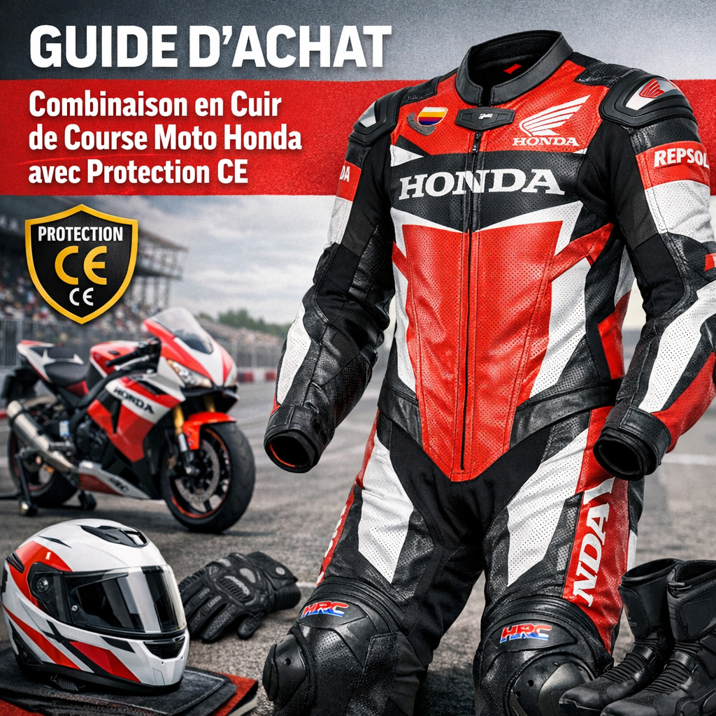 Illustration of Guide d&rsquo;achat combinaison en cuir de course de moto Honda avec protection CE