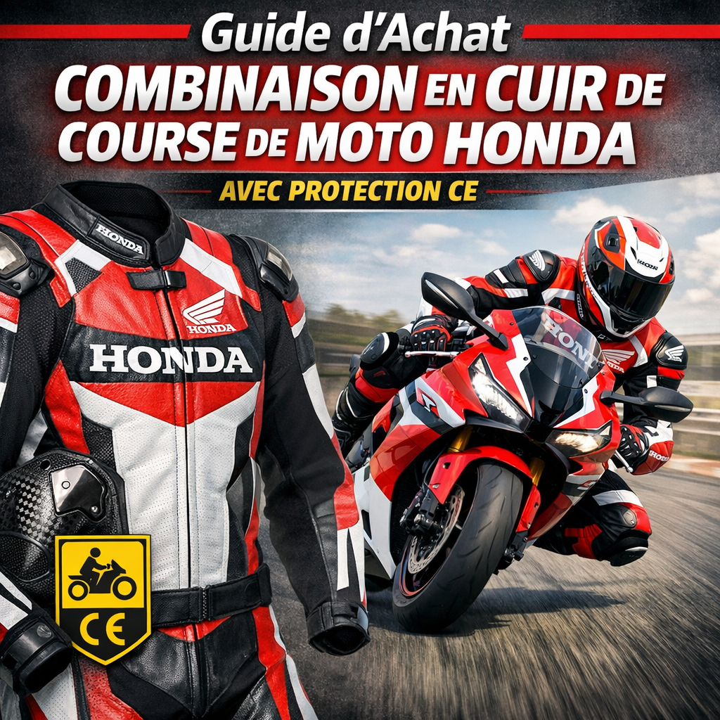 Illustration of Guide d’achat combinaison en cuir de course de moto Honda avec protection CE