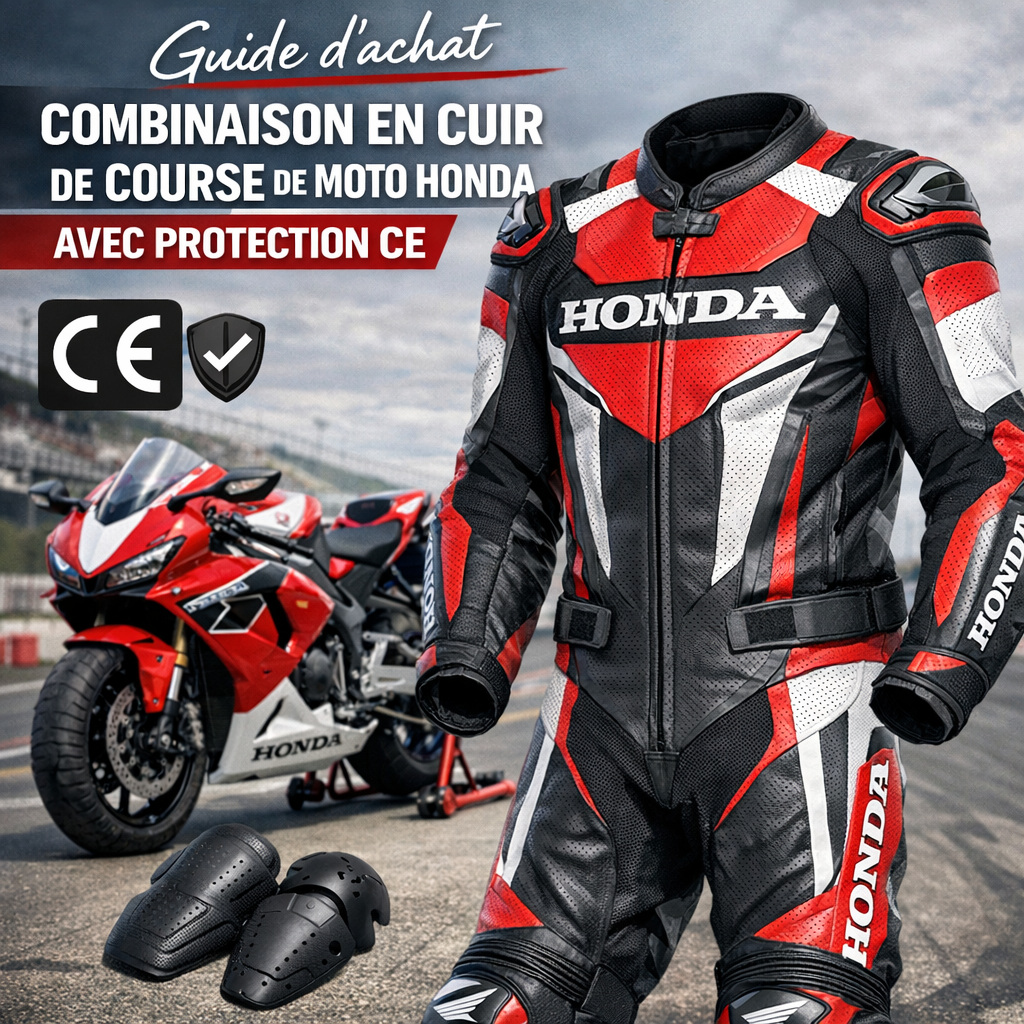 Illustration of Guide d’achat combinaison en cuir de course de moto Honda avec protection CE