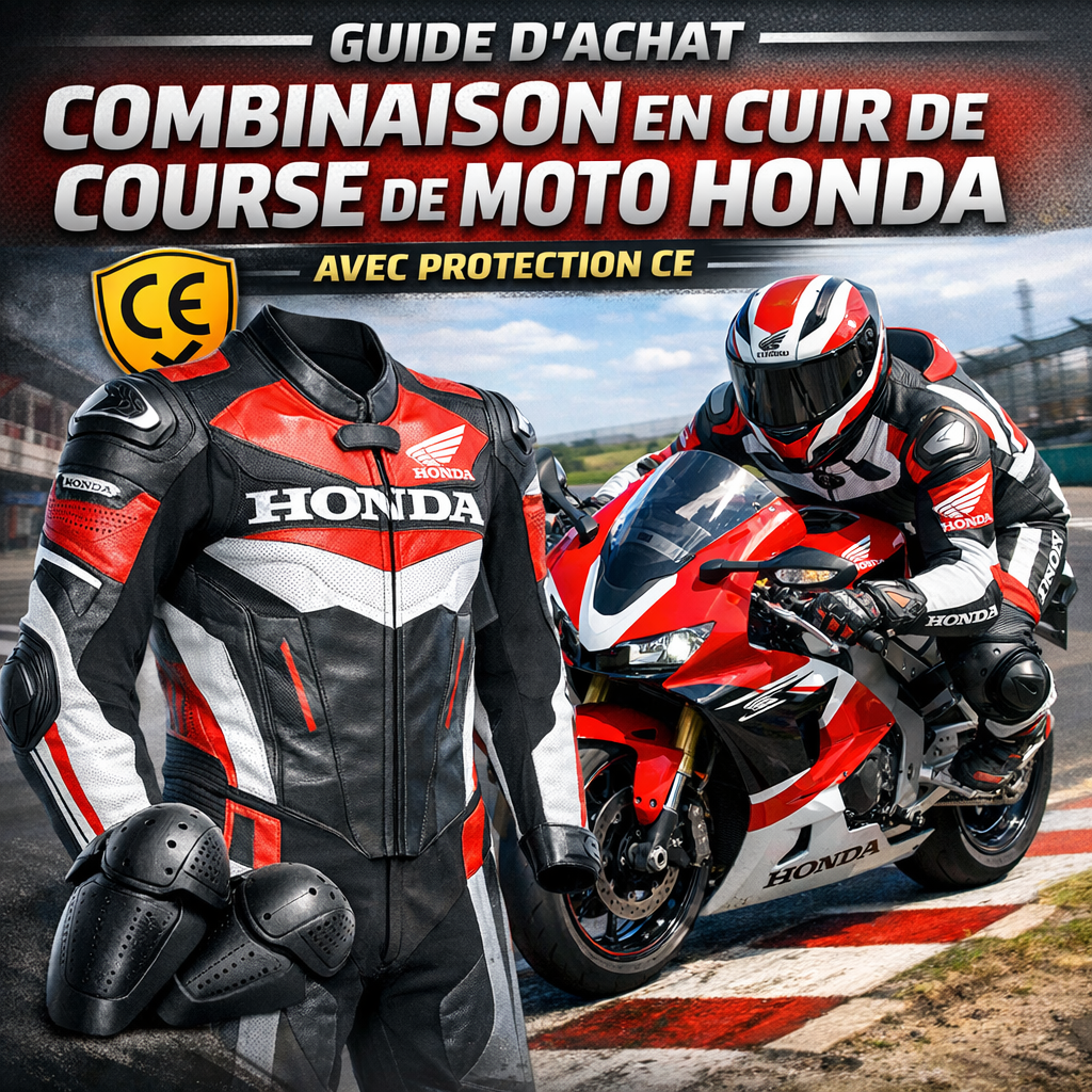 Illustration of Guide d’achat combinaison en cuir de course de moto Honda avec protection CE