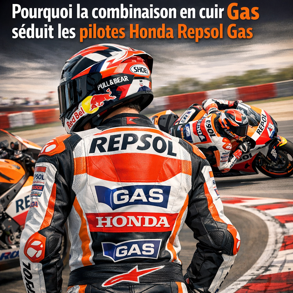 Combinaison en cuir Honda Repsol Gas illustration for Pourquoi la combinaison en cuir Gas s&eacute;duit les pilotes Honda Repsol Ga
