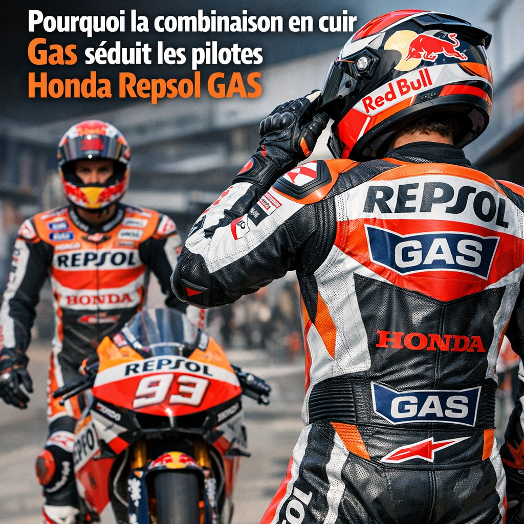 Combinaison en cuir Honda Repsol Gas illustration for Pourquoi la combinaison en cuir Gas s&eacute;duit les pilotes Honda Repsol Ga