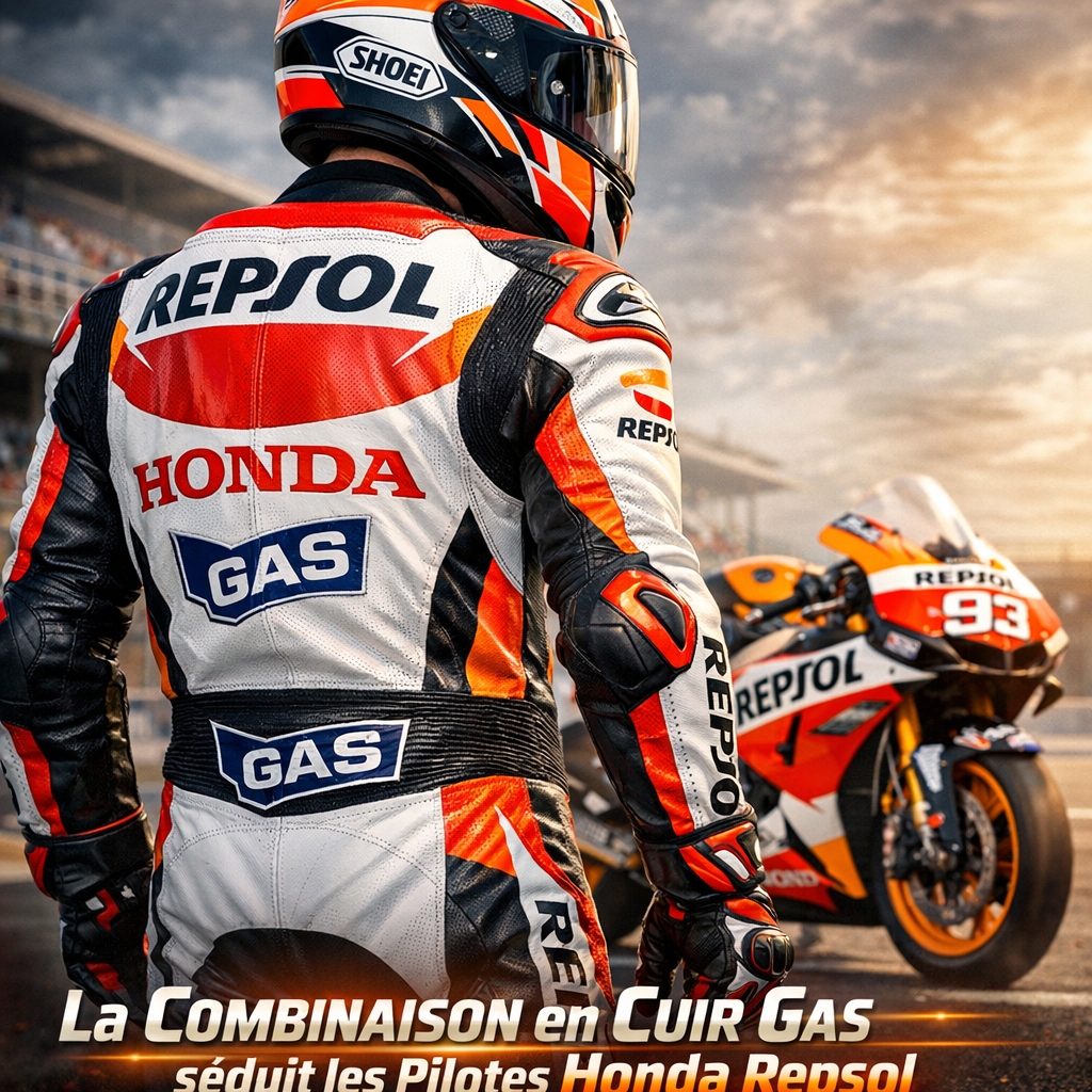 Combinaison en cuir Honda Repsol Gas illustration for Pourquoi la combinaison en cuir Gas séduit les pilotes Honda Repsol Ga