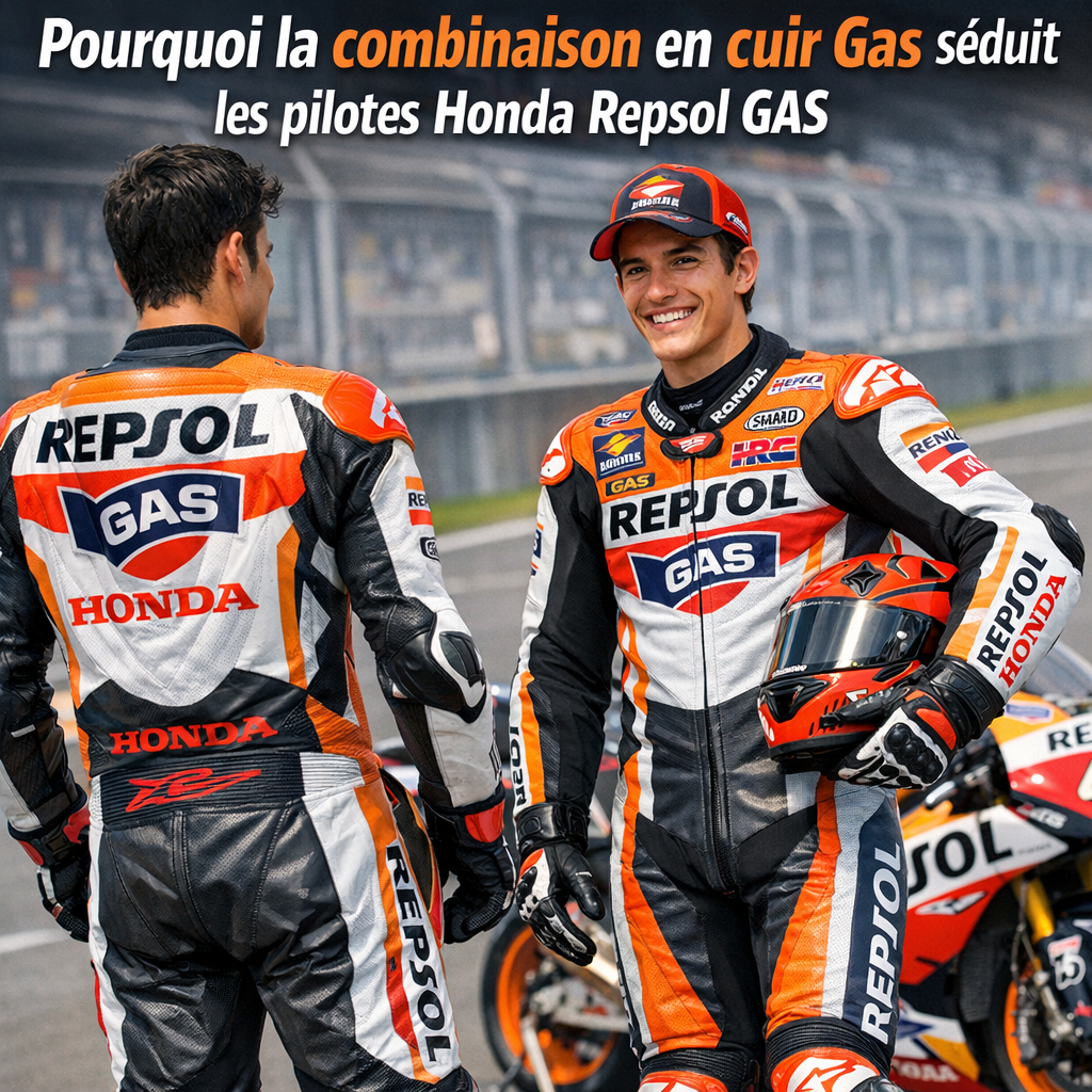 Combinaison en cuir Honda Repsol Gas illustration for Pourquoi la combinaison en cuir Gas s&eacute;duit les pilotes Honda Repsol Ga
