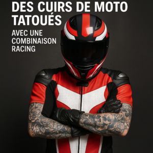 Illustration of Protection des cuirs de moto tatoués complets avec une combinaison racing