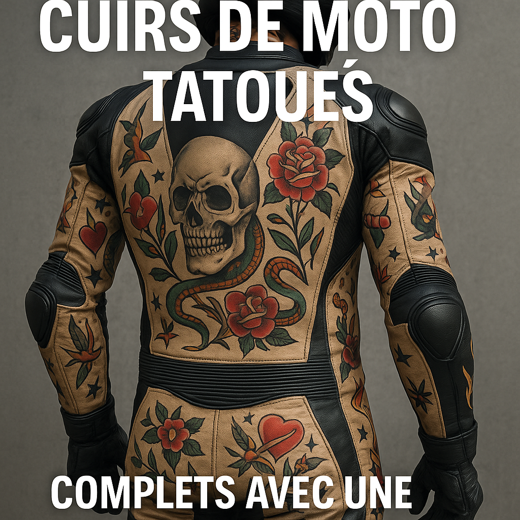 Illustration of Protection des cuirs de moto tatoués complets avec une combinaison racing